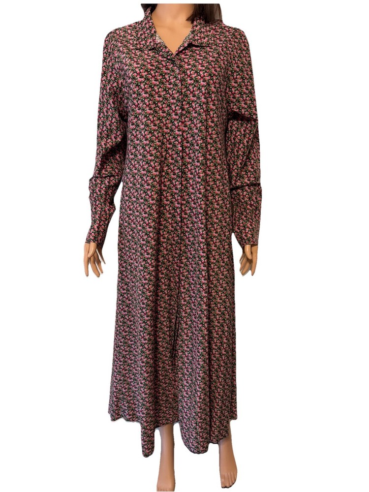 Ann Mashburn Floral/roses Maxi Shirt Dress Large Pockets Button Silk Blend