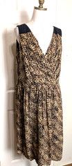 Adrianna Papell Size 16W Cheetah Print 100% Silk Cross Over Dress Balloon Hem