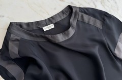 Dries Van Noten Black Lightweight Shift Dress Satin Trim Short Sleeve Sz 36 S