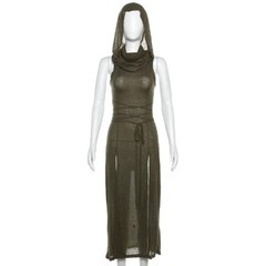 Gothic Dark Cyber Gothic Desert Walker Hooded Punk Grunge Hollow Out Midi Dress