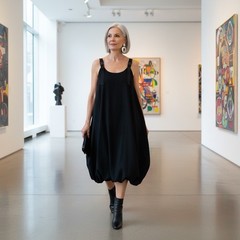 Anny & Adi Jacobson Black Bubble Hem Dress L Lagenlook Art To Wear Israel