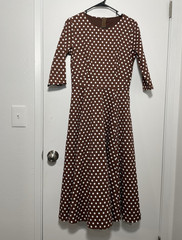 Simple Flavor Brown/White Polka Dot Fit & Flare 3/4 Sleeve Midi Dress Size S