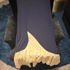 Navy/Beige Colorblock Bow Ruffle Chiffon Lightweight Midi Dress 3/4 Sleeve M