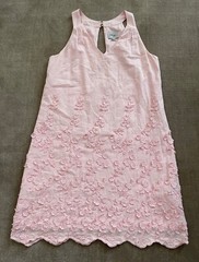 Eci Pale Pink Dress Floral Lace Applique A-Line Sleeveless Cotton Sz Med
