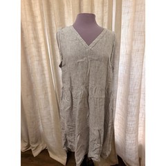 Lucky Brand Women XL Blue White Striped 100% Linen Sleeveless Tiered Shift Dress