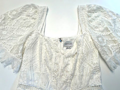 Saylor Lace Mini Dress BOHO Short Sleeve Scalloped Hem White Medium NWOT