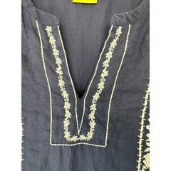 Roller Rabbit Blue White Stitched Lagenlook Boho Relaxed Tunic Dress Size Large