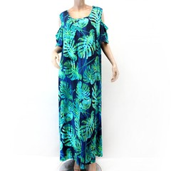 Catherines Plus Foliage Open-Shoulder Pockets Maxi Dress 5X 34/36