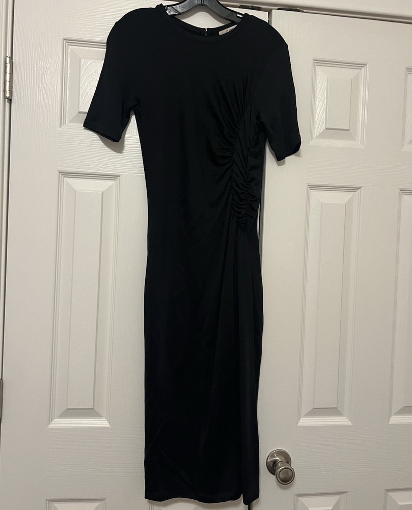 Et Ochs Womens The Isabelle Black Ruched Short Sleeve Midi Bodycon Dress 4, Zip