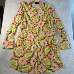ASOS Design Curve Retro Floral Mini Shirt Dress Green Pink 70s Mod Flare Cuff 16