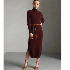 NWOT Quince Burgundy Mongolian Cashmere Turtleneck Midi Sweater Dress Women&rsquo;s L