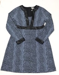 Tyler Boe Crocodile Snake Print Blue Faux Leather Trim Dress Size Large New $178
