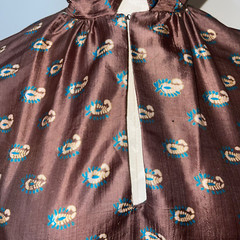 Vintage Dress Maxi Brown Custom Made Silk Womens Size Large Paisley Neck Tie Mod