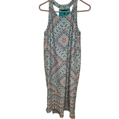 The Limited Woman SZ M Maxi Dress Shift T back Lined Geometric Print Side Slit