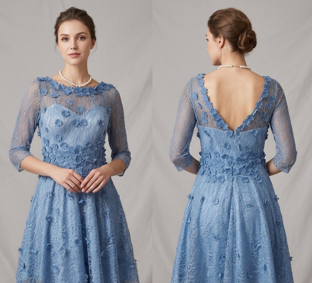 Carla Ruiz blue lace floral applique mother of the Bride/groom dress 12-14