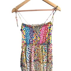 All Things Mochi Rainbow Polka Dot Tiered Mini Dress – Size M
