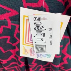 LuLaRoe Pink & Grey Fragmented Print Amelia Dress Fit & Flare Pleated Stretch M