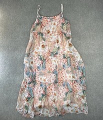Elena Baldi Maxi Dress Womens Medium Blush Pink Floral Italian Silk Blend Tiered
