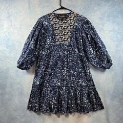 Nicole Miller Collection Navy Blue Floral Embroidered Drop Waist Dress Womens S