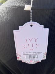 Ivy City Co Dress Womens Medium Black Colette Midi Tulle Tiered Mesh Long Sleeve