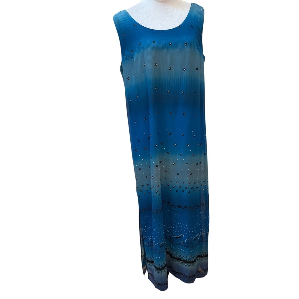 A Wild Thyme Womens Blue Ombre Geometric Floral Border Print Maxi Dress Size 18