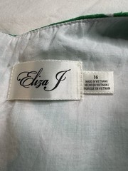 Eliza J Green/White Floral A-Line V-Neck Sleeveless Knee Linen Blend 16
