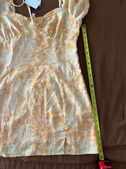 BP Ditsy Floral Yellow Orange Tie Front Side Zip SS Multicolor Mini Dress L NEW