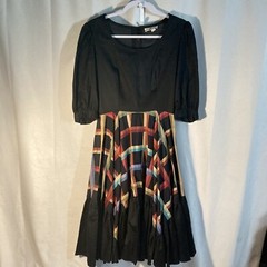 Vintage FINE FEATHERS black multicolor plaid scoop neck circle dress 10