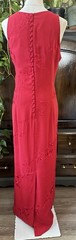 Sz 14 Vintage Red Embroidered Roses Pearl Button Back Maxi Tank Dress 90s Tall