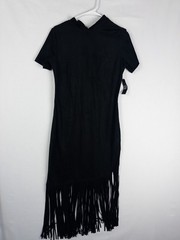 NWT $80 NY Collection Dress Womens M Black Chamois Fringe Cocktail Long