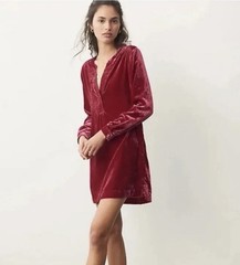 Anthropologie Melody Velvet Tunic Dress Pockets Raspberry Red Fuchsia Size S