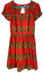 Women&rsquo;s Dress Size S P Small Petite Cotton-Rayon Blend Lined Red Gold Casual EUC