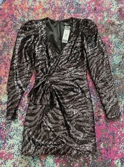 * NWT Parker Black Serena Embellished Body-Con Black Gunmetal Tiger Dress 0