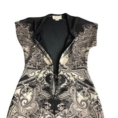 Artelier Nicole Miller Dress Womens 2 Brown Baroque Front Zip Body Con Sheath