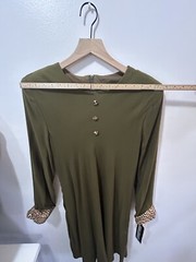 Jessica Howard Women’s Size 16 Olive Green Leopard Print Dress Button Cuff New