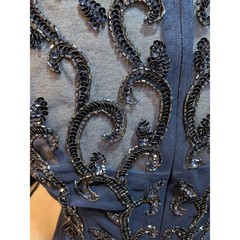 Papell Studio 4 Navy Blue Beaded Sequin Formal Maxi Dress Wedding Party Glam
