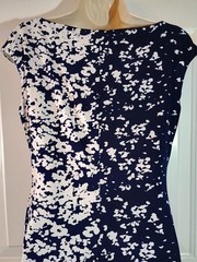 Chaps Sleeveless Pullover Ruched Side Lined Navy & White Pencil Dress sz M