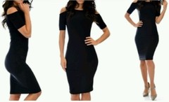 NEW LYSS LOO LOVE ME COMPLETELY COLD SHOULDER BODYCON MIDI DRESS SZ SMALL BLACK