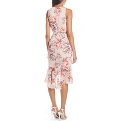 Eliza J Sleeveless Flutter Hem Textured Midi Dress Women&rsquo;s 2 Pink Floral NWT