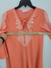 Sugar Lips Dress Womens Medium Orange Bell Sleeve Lace Up Embroidered Boho