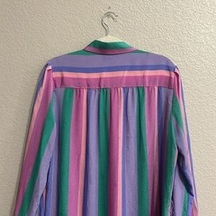 Vintage Schrader Sport Blue Green Purple Striped Long Sleeve Belt Women&rsquo;s Sz 16