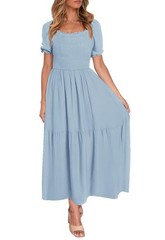 ZESICA Women&rsquo;s Maxi Dress Light Blue Floral Print Square Neck Ruffle Small