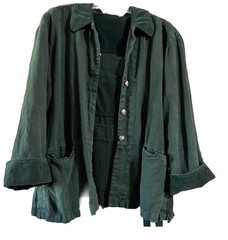 Cut Loose Sz Medium 100% Linen Forest Green Lagenlook Jumper Dress W/ Jacket