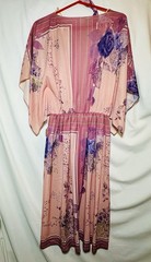 Vintage Batwing Sleeve Kimono Style Floral/ColorBlock Midi Dress Women’s Size 14