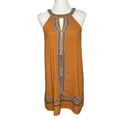 THML Mustard Halter Mini A-Line Dress with Embroidered Detail Size Small