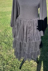 Ivy City Co Dress Womens Medium Black Colette Midi Tulle Tiered Mesh Long Sleeve