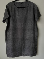 Eileen Fisher Women&rsquo;s PS Organic Linen Tencel Boxy Woven Dress w/ Pockets Black