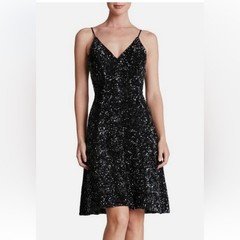 DRESS THE POPULATION &lsquo;GEMMA&rsquo; SEQUIN BLACK/GUNMETAL FIT FLARE DRESS