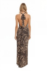 One33 Social Kaia Halter Gown Leopard Print Brown sz 0-16 Bold Glam Badgley