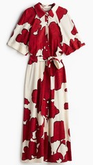 NWT H&M Viscose Midi Belted Shirt Dress Bright Tropical RedFloral Size Small